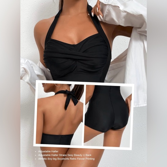 MOLYBELL Women’s Boyleg Ruched Swimsuit One Piece Bathing Suit Tummy Control - Picture 5 of 9